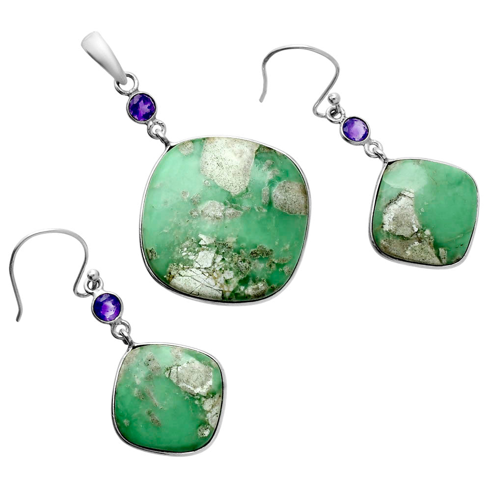Premium Quality Utah Variscite & Amethyst Pendant Earrings Set T-1010 40-ET10108-0