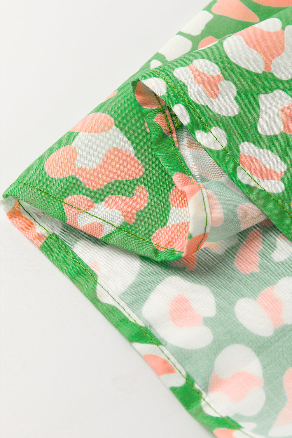 Green Abstract Leopard Tie Front Flutter Sleeve Blouse