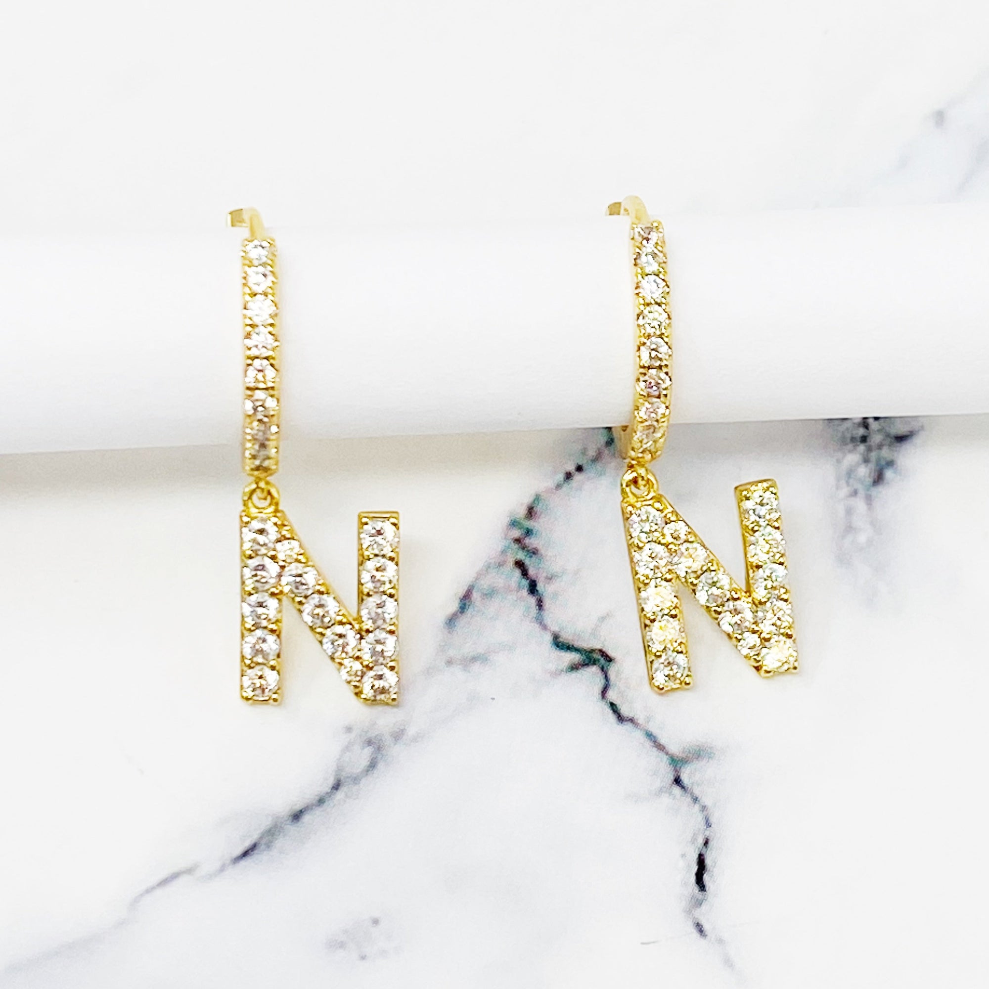 Crystal Initial Drop Earrings-16