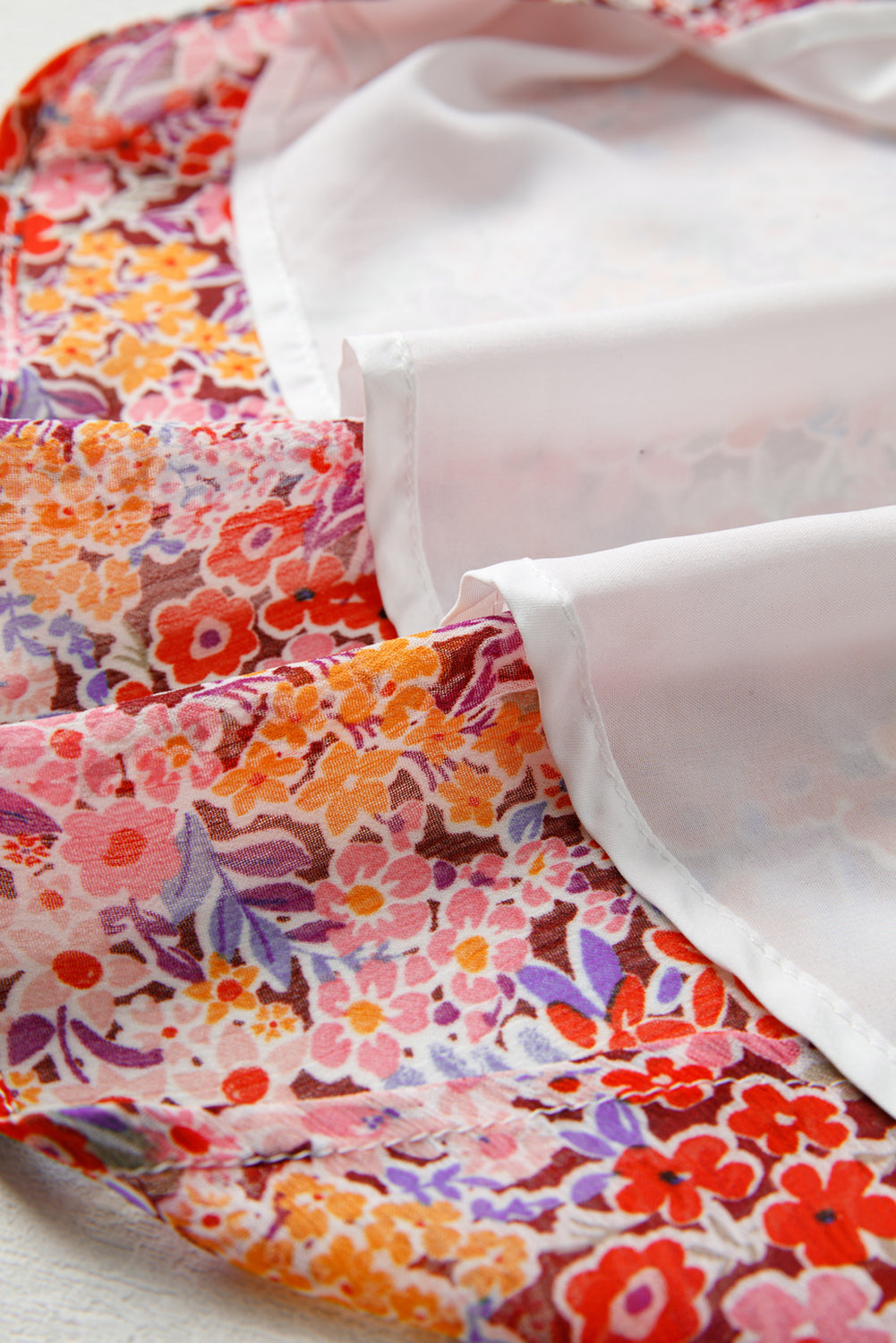 Red Boho Floral Print V Neck Long Sleeve Blouse