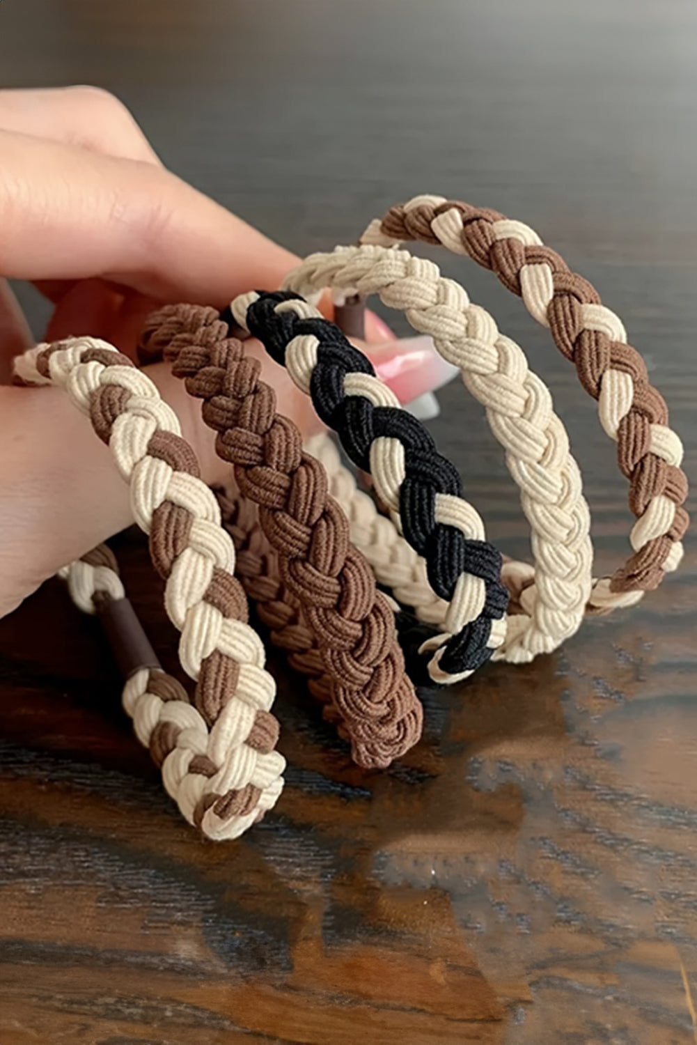 Khaki 5Pcs Braided Elastic Hair Tie