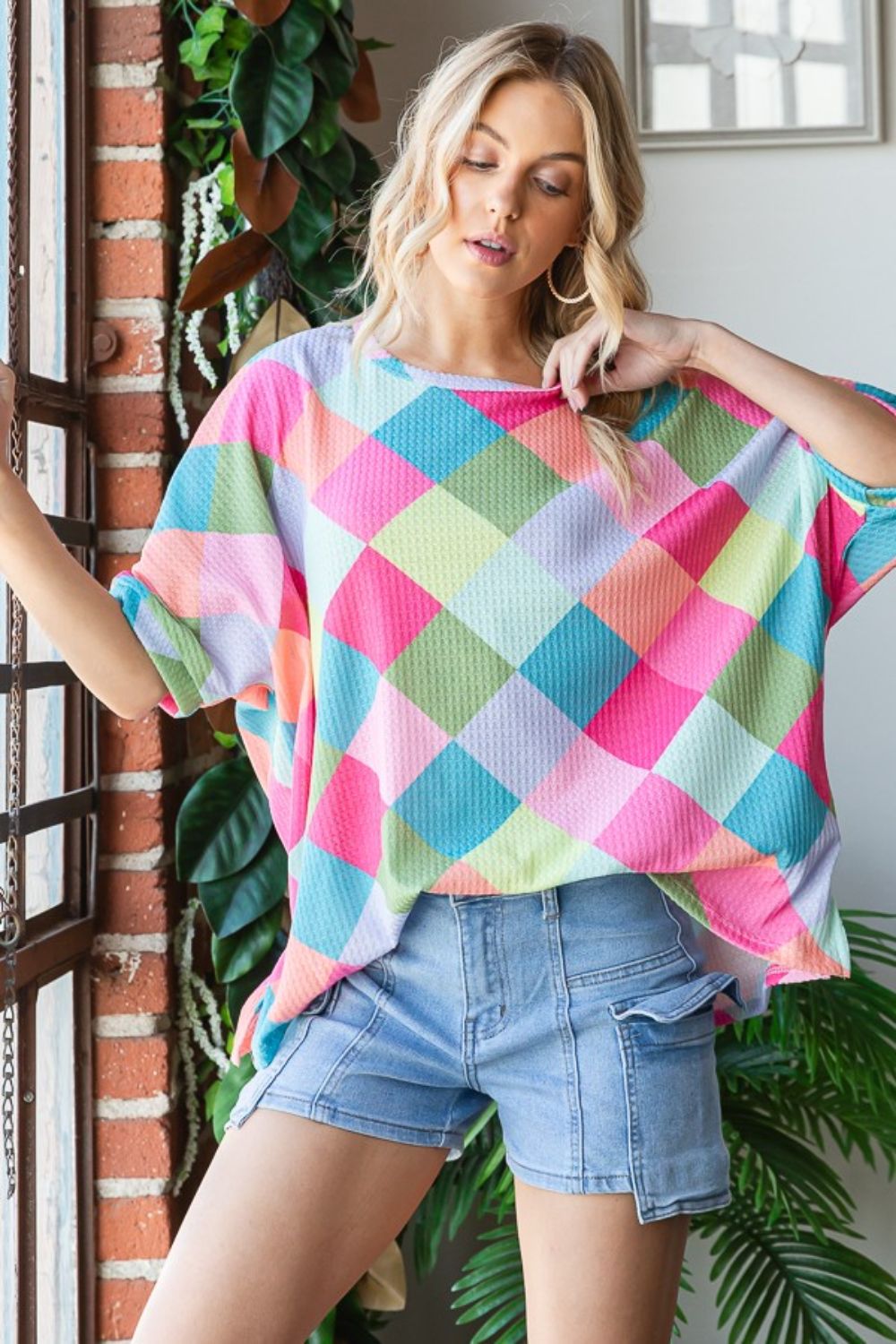 HOPELY Color Block Waffle Oversized T-Shirt-3