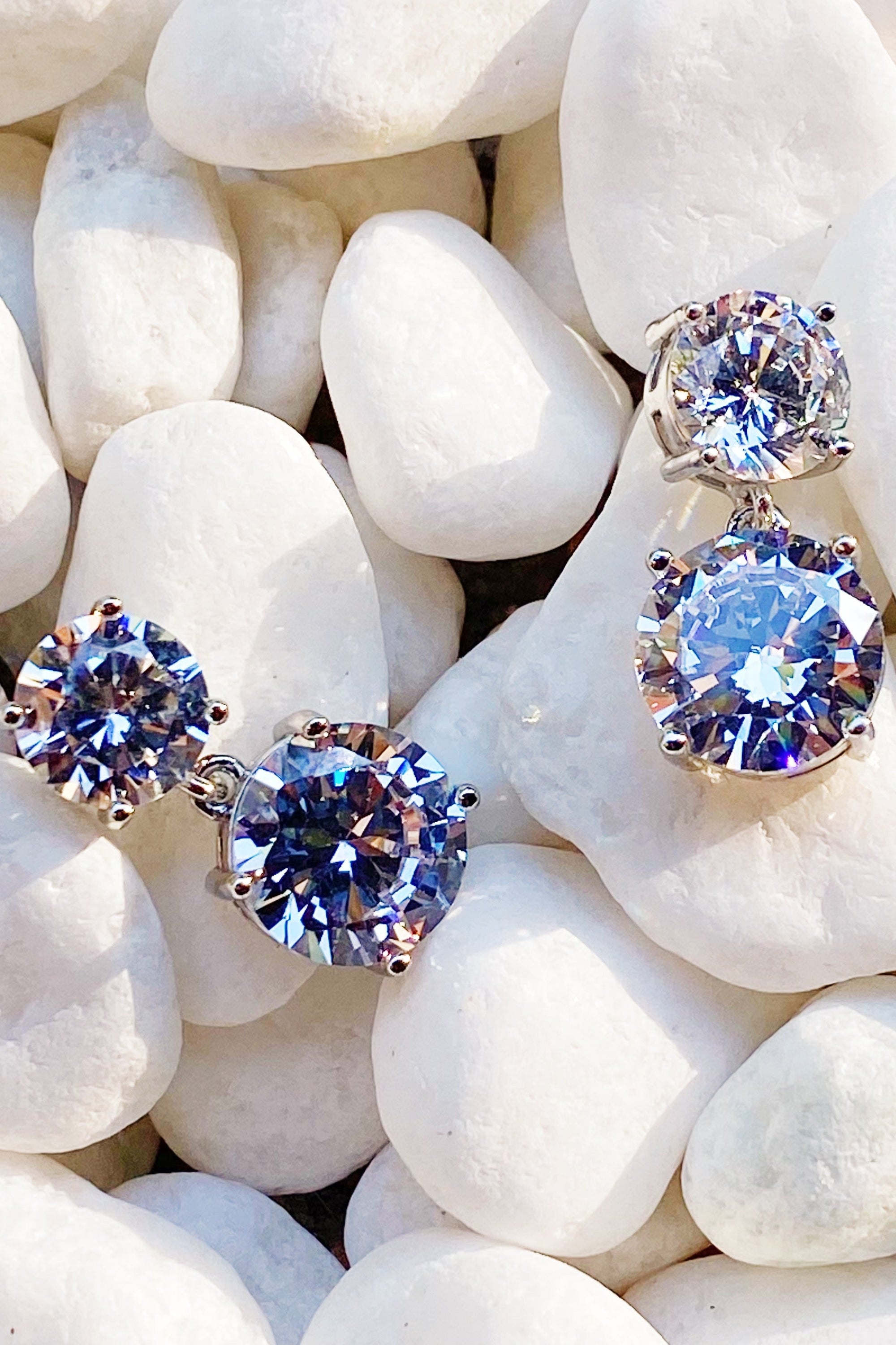 Double Diamond Dangle Earrings-1