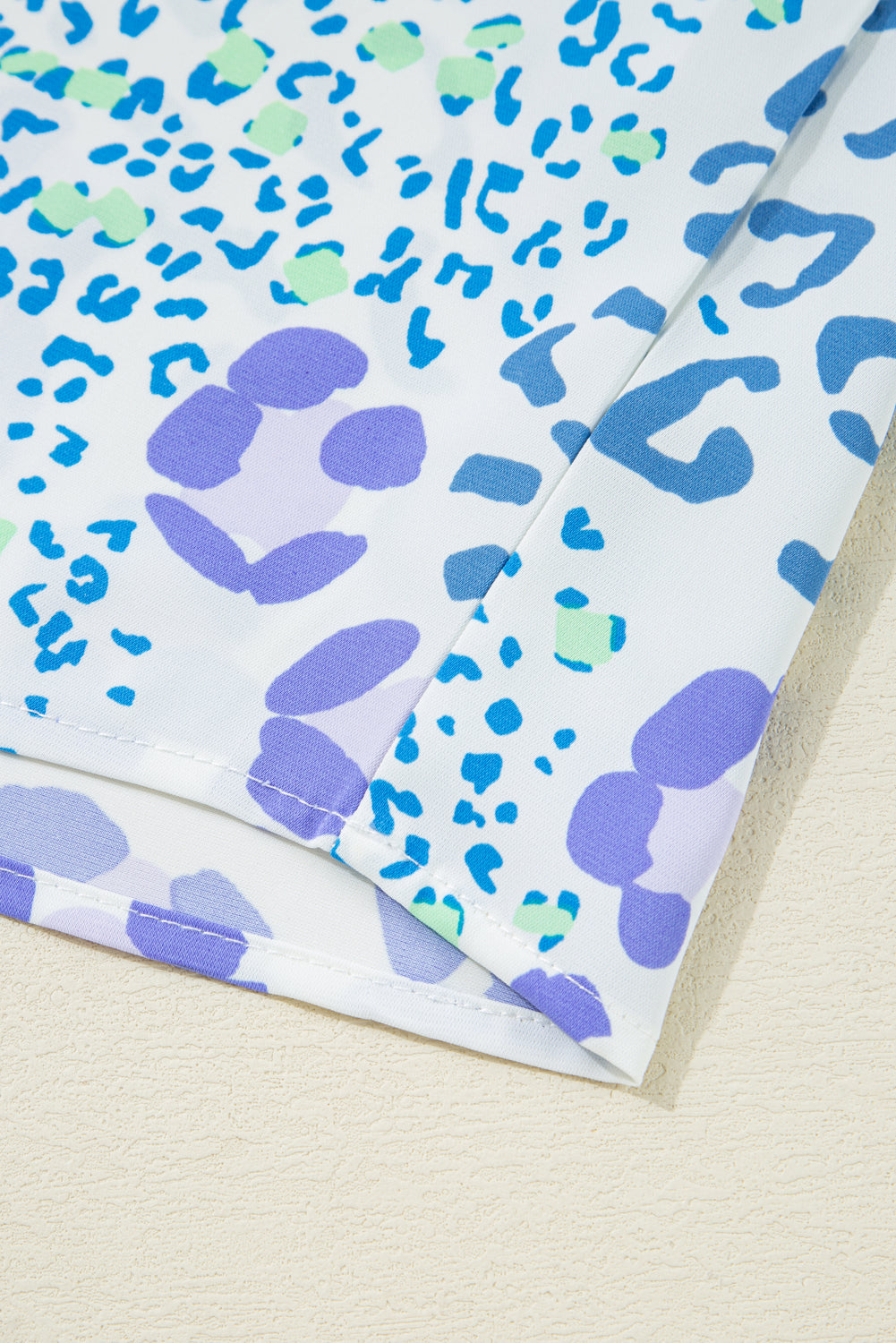 Sky Blue Leopard Print V Neck Short Sleeve Plus Size Top