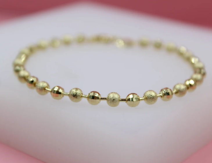 18K Gold Filled Shiny Textured Ball Bracelet (I441)-1