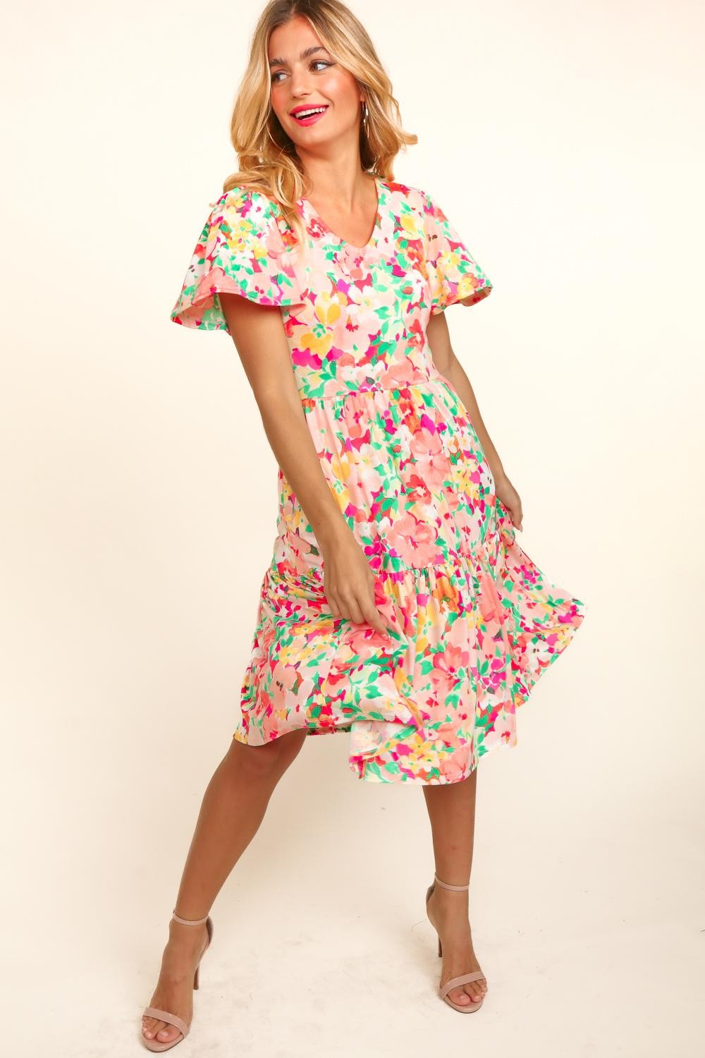 Haptics Tiered Floral Midi Dress with Pockets-3