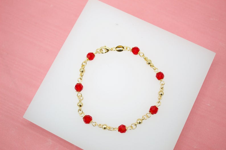 18K Gold Filled Red And Gold Bead Bracelet Chain (I105)-0