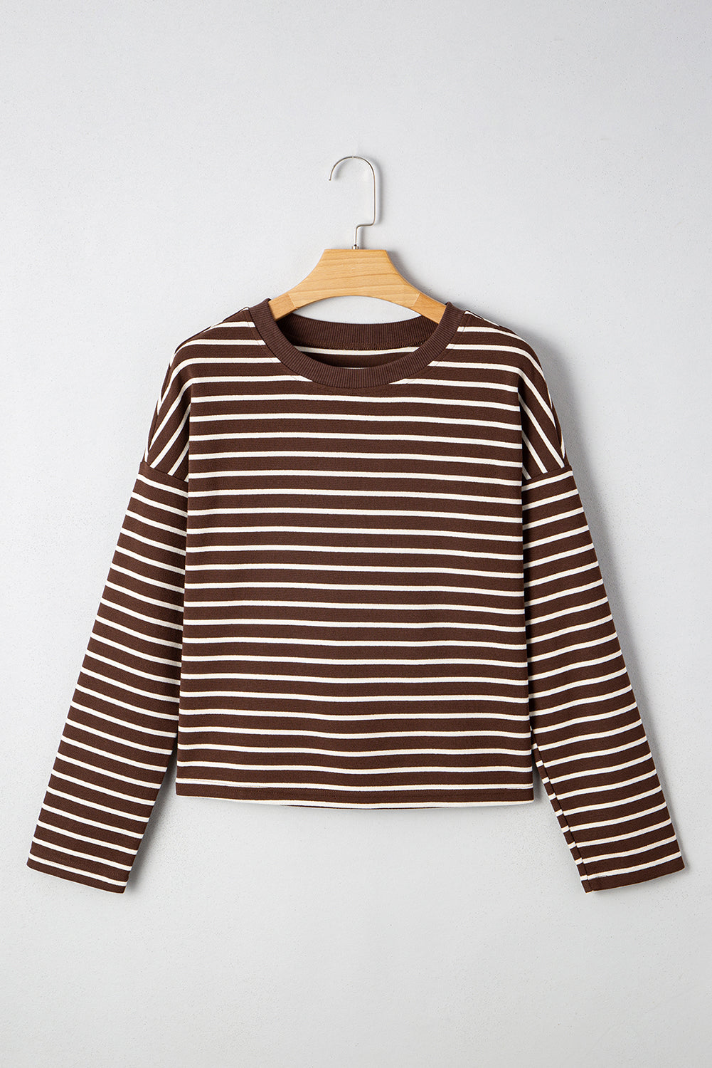 Brown Striped Textured Long Sleeve Top