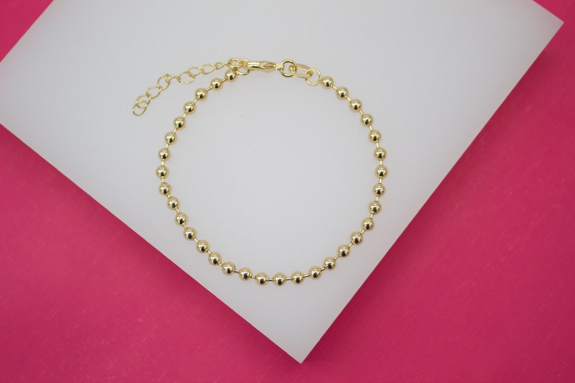 18K Gold Filled 3mm Ball Bracelet (I194)-0