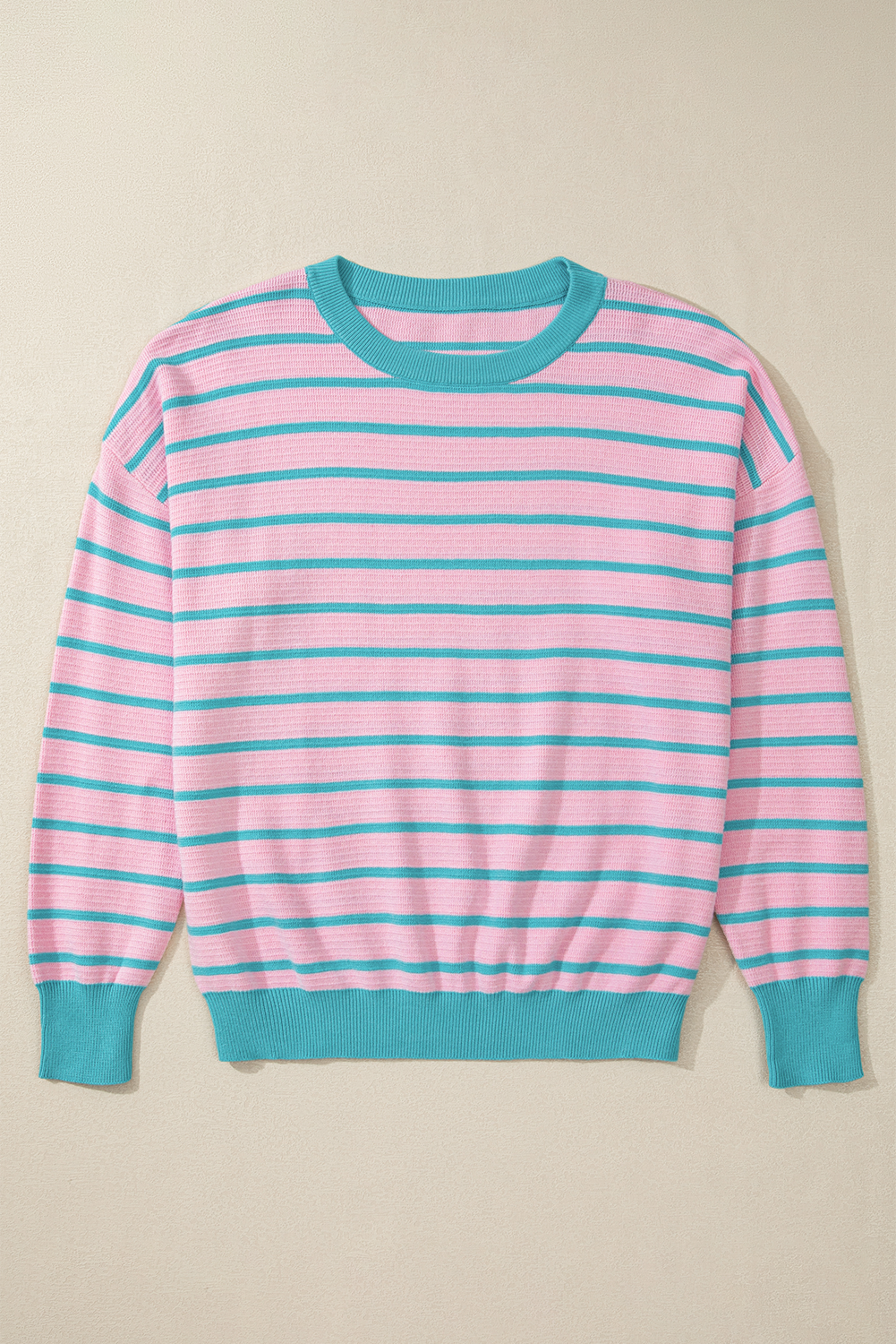 Briar Stripe Trimmed Round Neck Loose Sweater-7