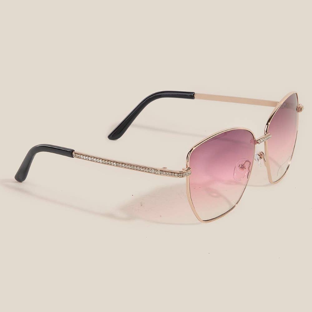 Luxe Rhinestone Accent Aviator Sunglasses