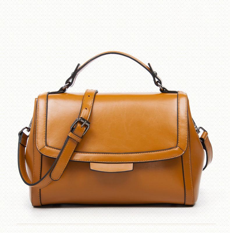 Luxury Genuine Leather Fashion Handbag for Cowgirls - Premium Black & Retro Brown