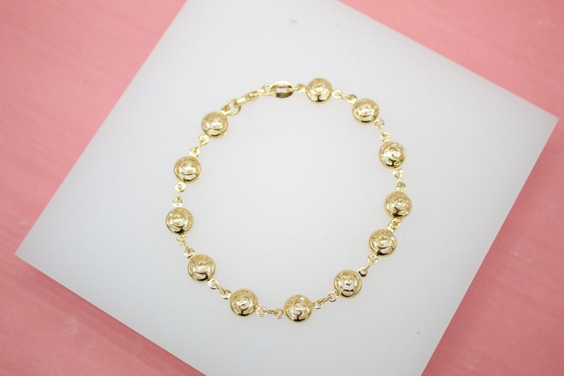 18K Gold Filled Flower Engraved Bracelet With Round CZ Stone (I155)-0