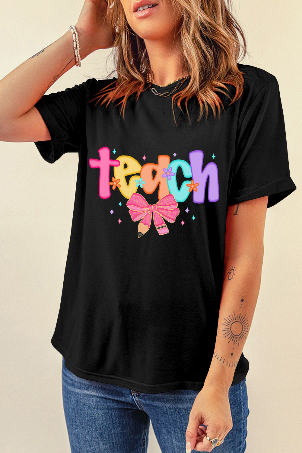 Black Teach Bow Graphic Holiday Tee