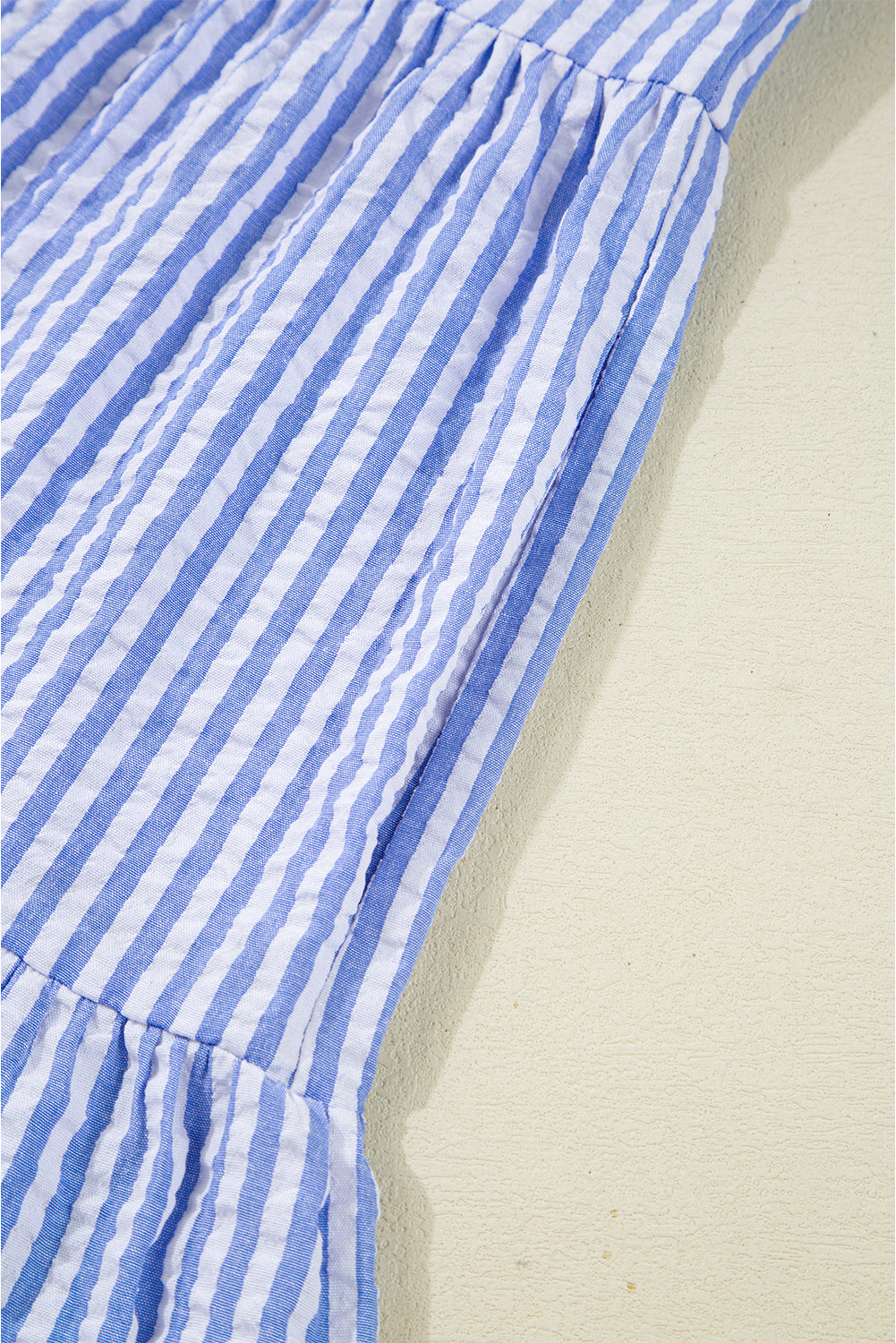 Sky Blue Striped Textured Bracelet Sleeve Tiered Mini Dress