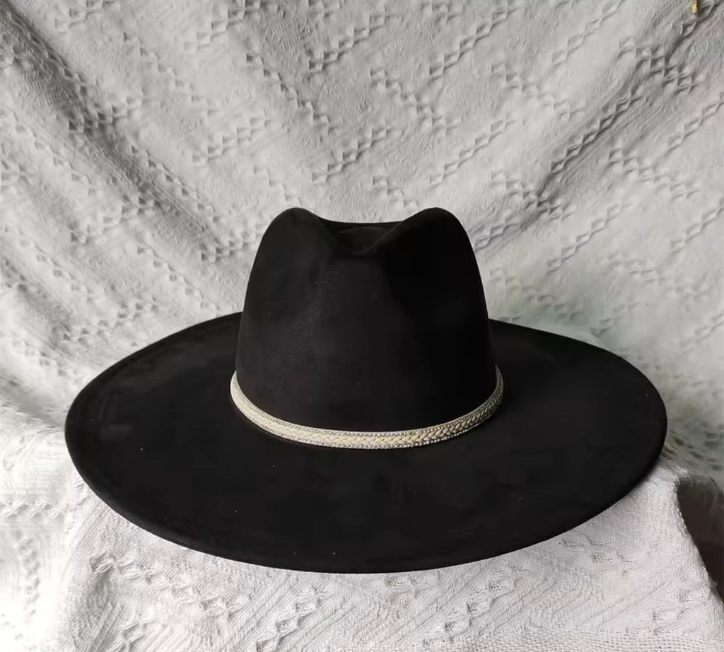 Dazzleme Suede Wide Brim Fedora Hat - Vegan Suede Material, Adjustable Straps, 10cm Brim, 12cm Height, Unisex Fashion Accessory-0