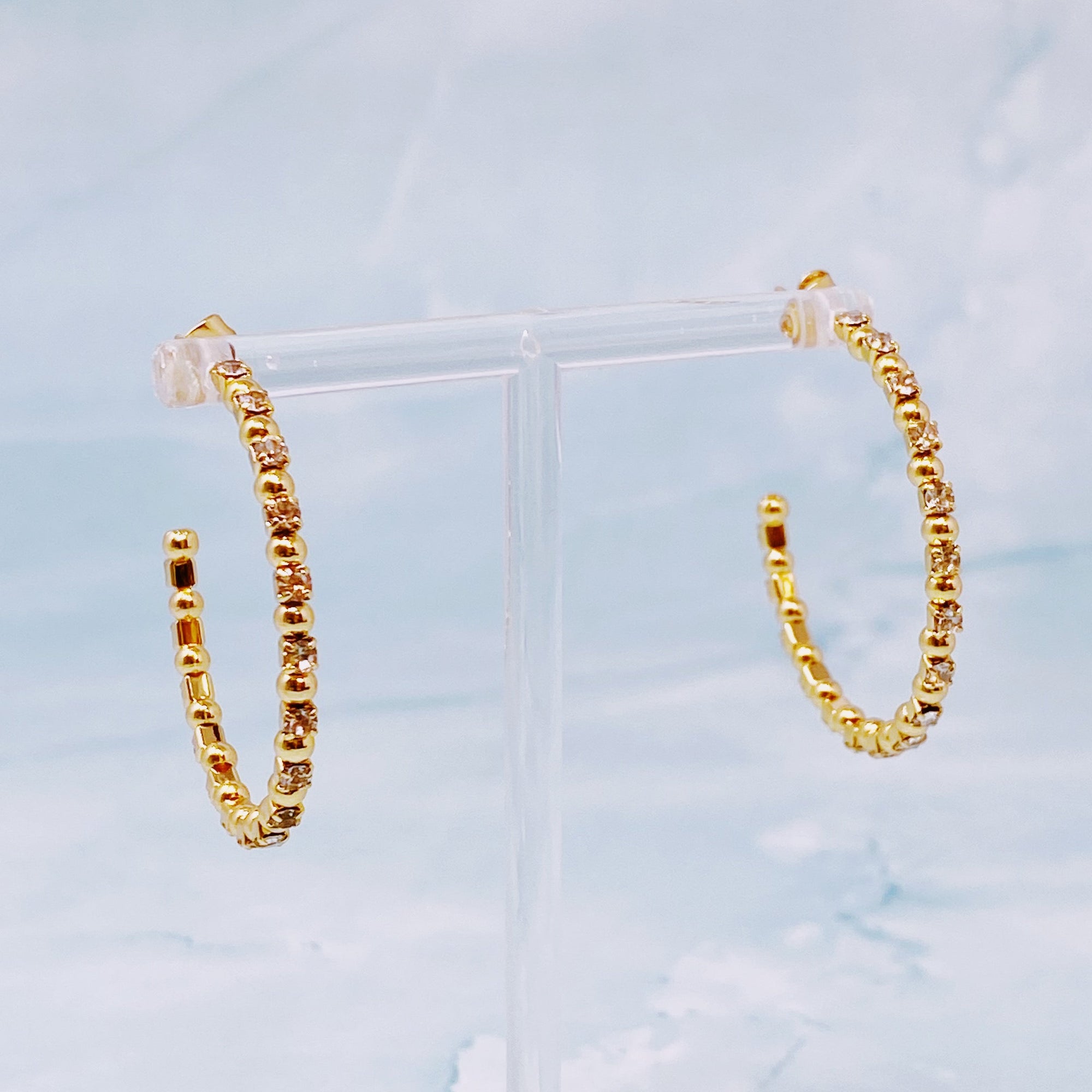 Ball And Jewel Hoop Earrings-3