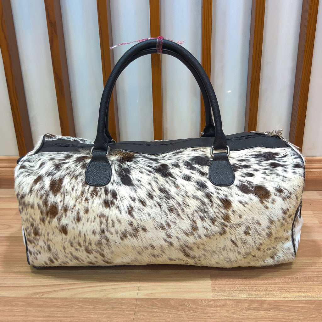 Pony Skin Bag - Medium Cowhide Duffel, Genuine Leather Weekender, Stylish Travel Luggage, Unisex Gift Idea