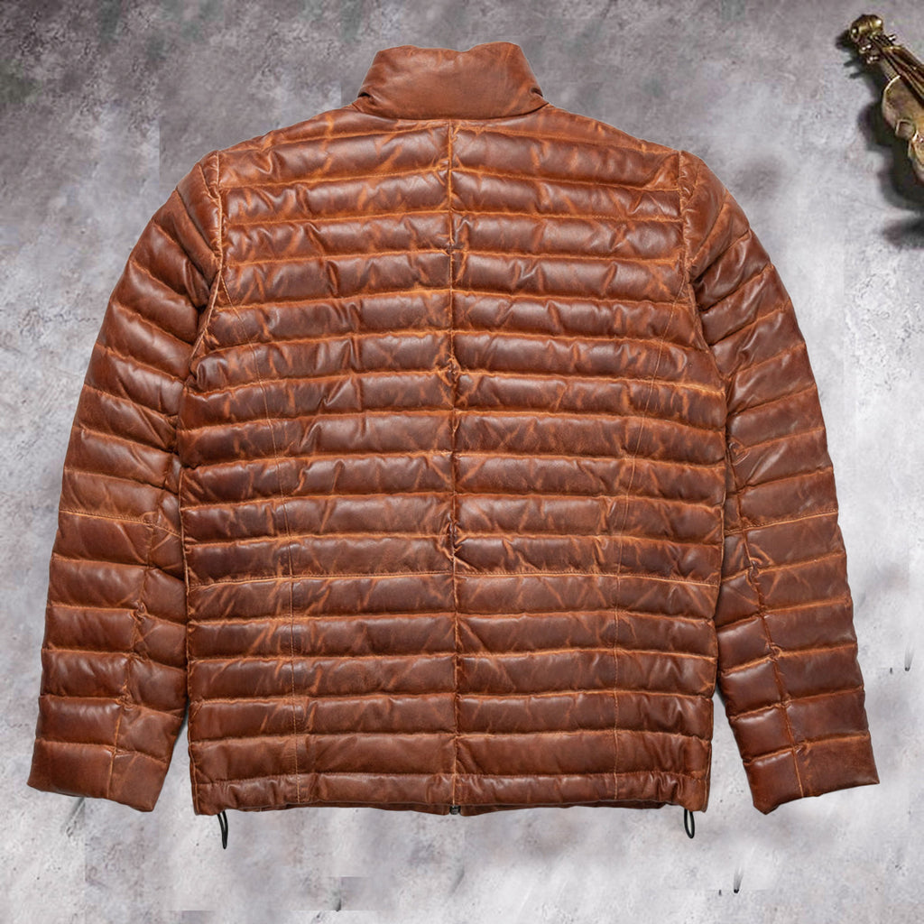 Men's Winter Leather Puffer Jacket