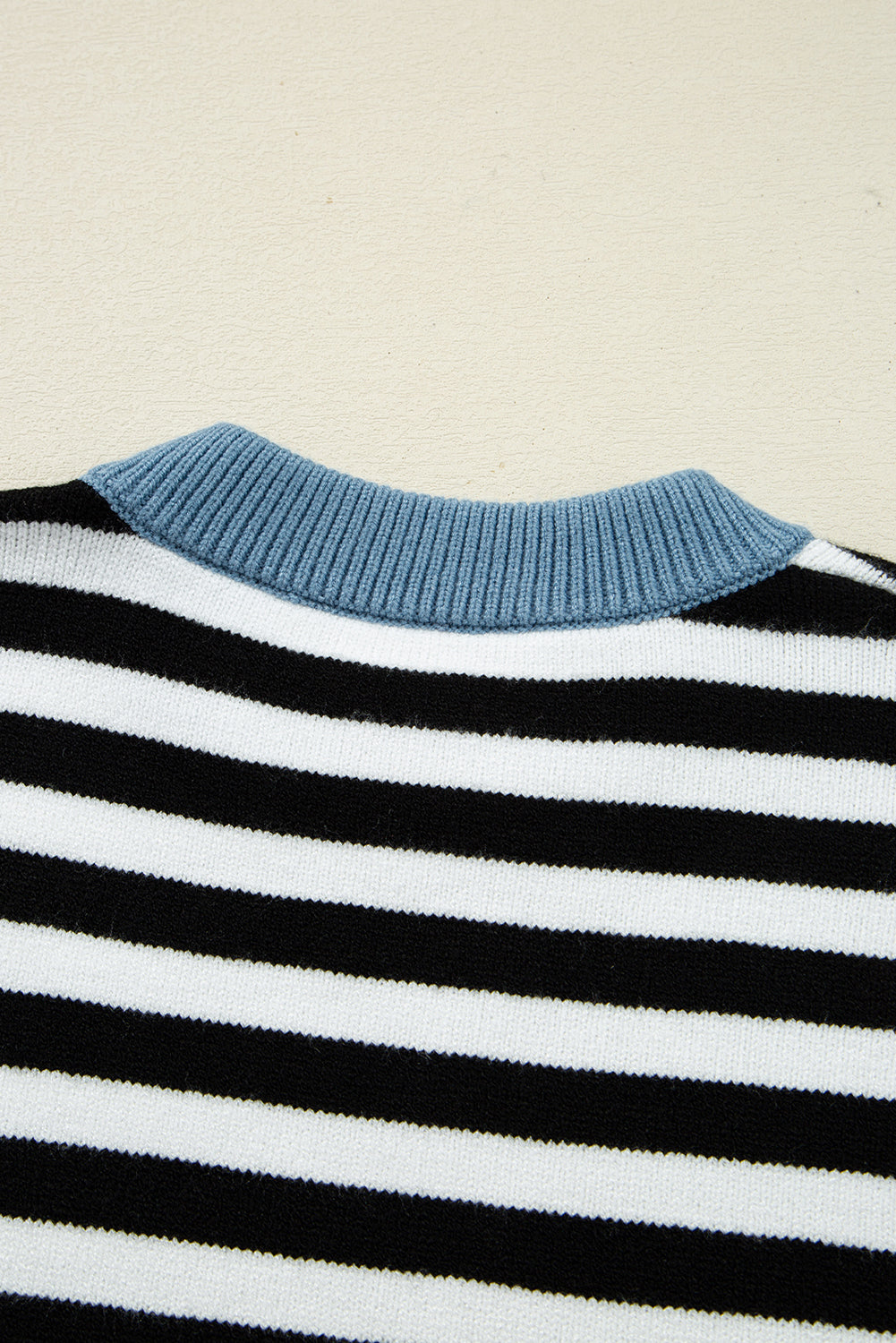 Black Striped Colorblock Patchwork Long Sleeve Sweater