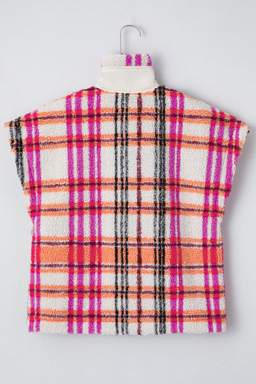 Rose Sherpa Plaid Collared Jacket Vest