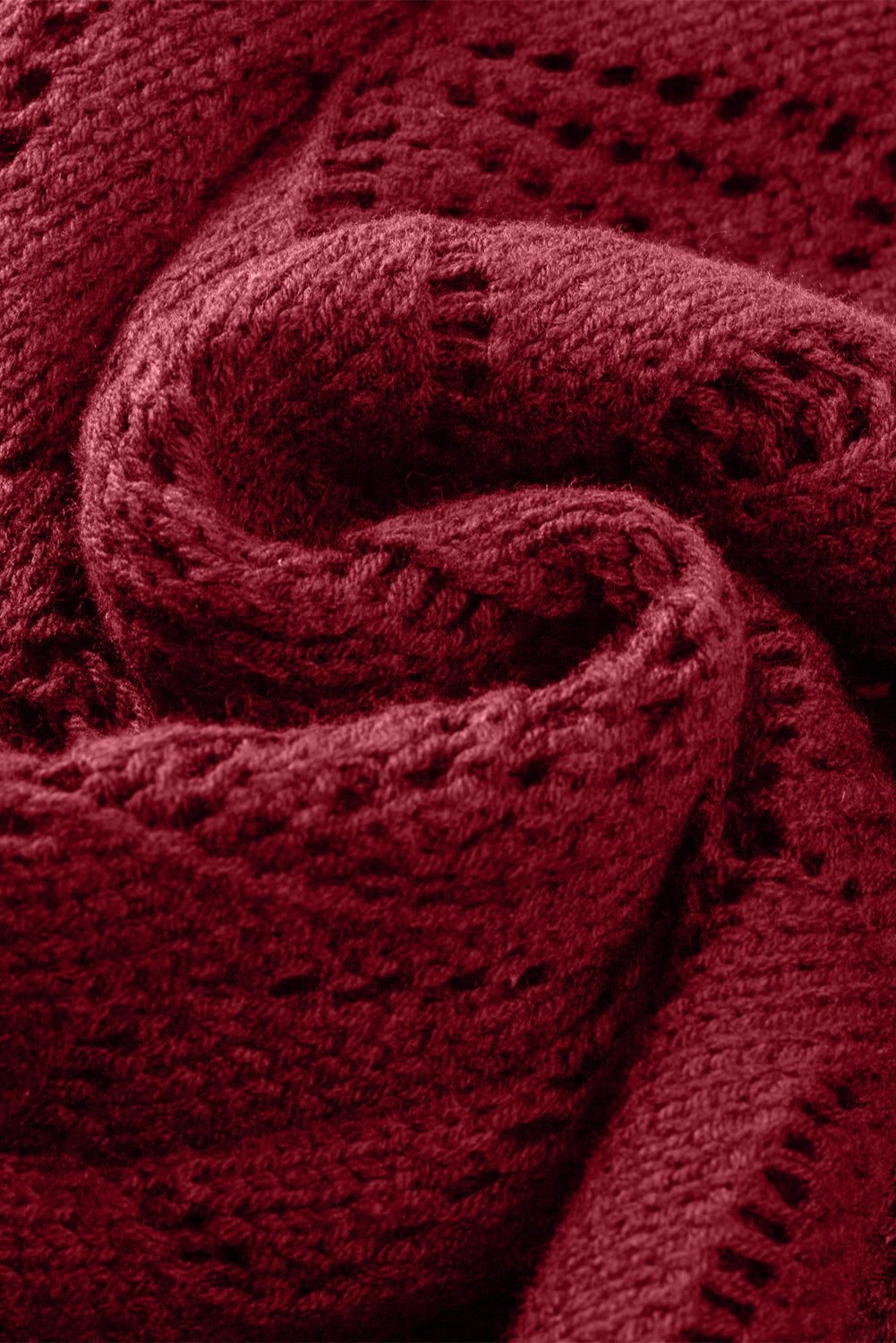 Red Button Up Hollow Out Loose Long Cardigan