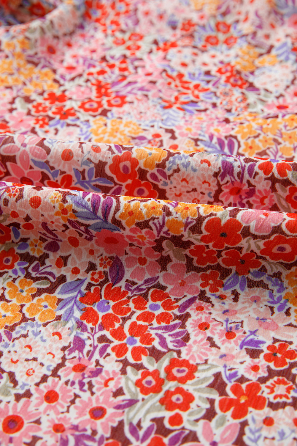 Red Boho Floral Print V Neck Long Sleeve Blouse