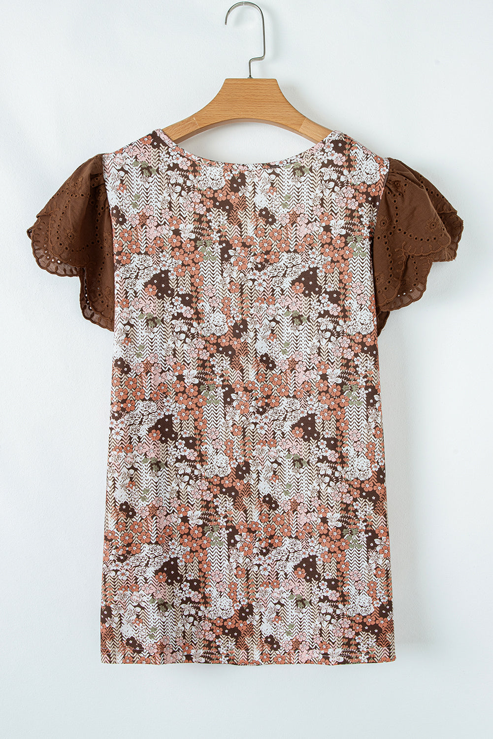 Khaki Floral Patchwork Flowy Sleeve Plus Size Blouse