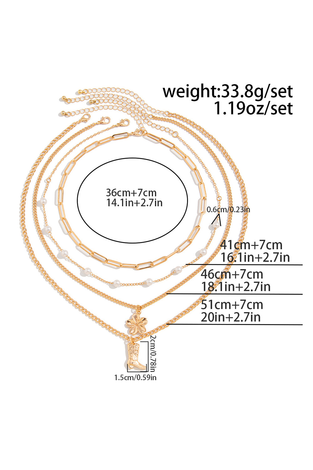 Gold Flower Boot Pendent Pearl Chain Necklace Set