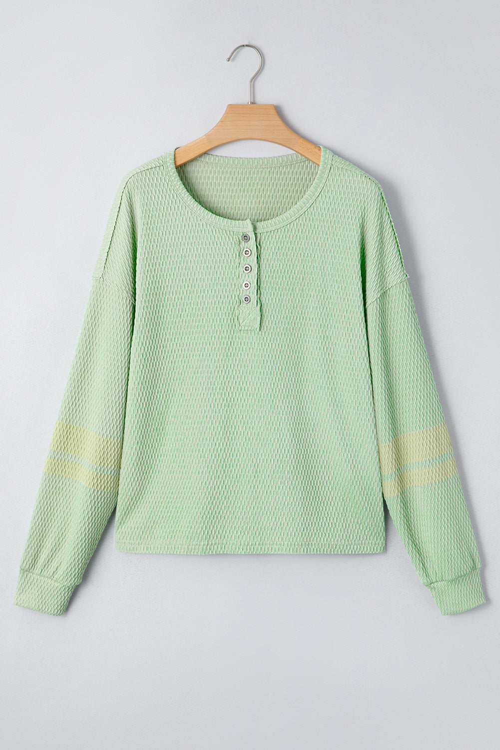 Meadow Mist Green Textured Colorblock Sleeve Henley Sweatshirt