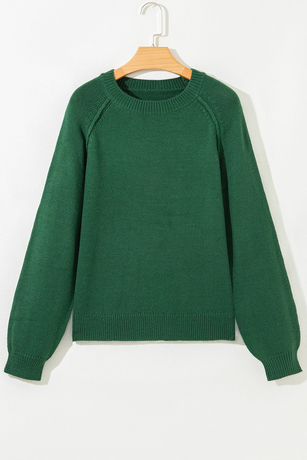 Evergreen Plain Raglan Sleeve Crew Neck Sweater