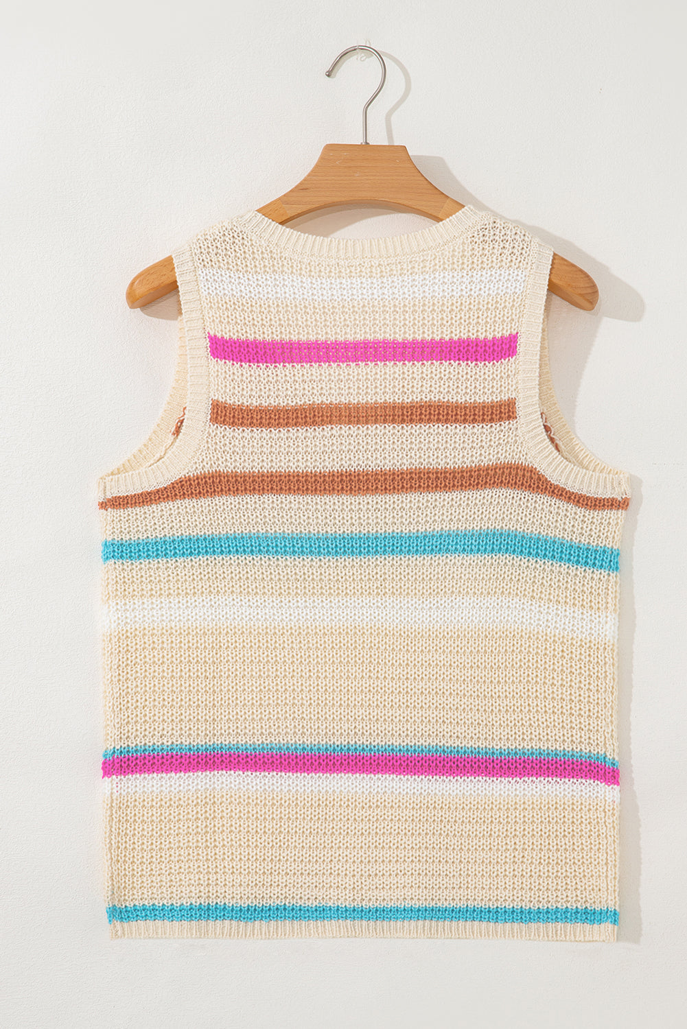 Khaki Stripe V Neck Textured Knit Vest