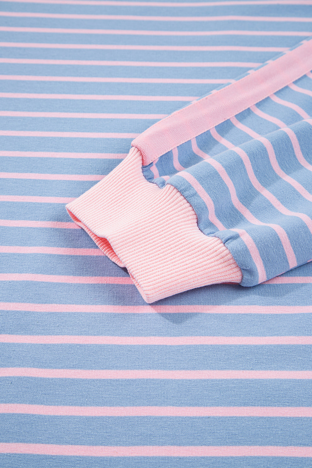 Sky Blue Stripe Oversized Contrast Trim Drop Shoulder Casual Top