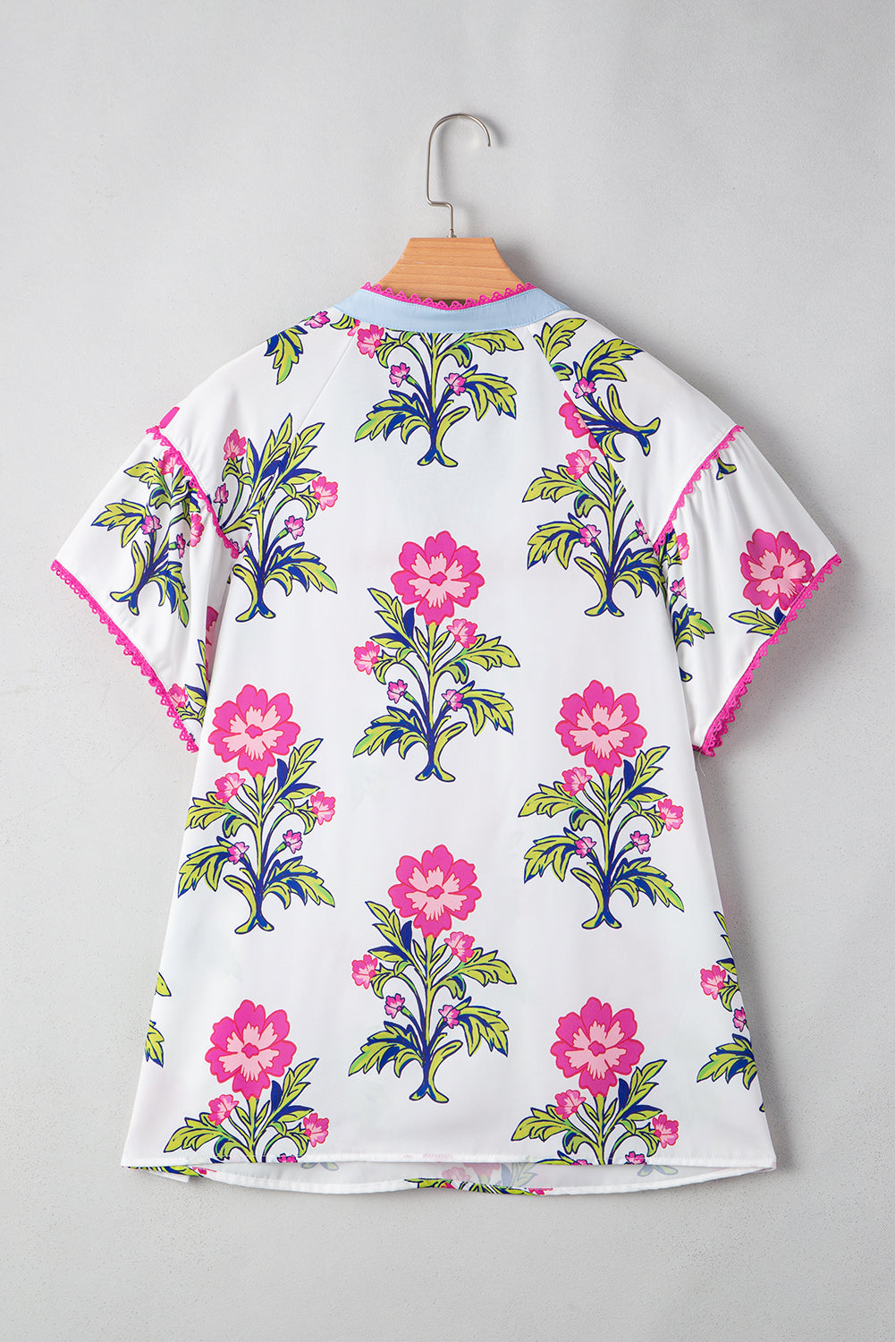 Rose Vintage Floral Print Notched V Neck Plus Size Blouse