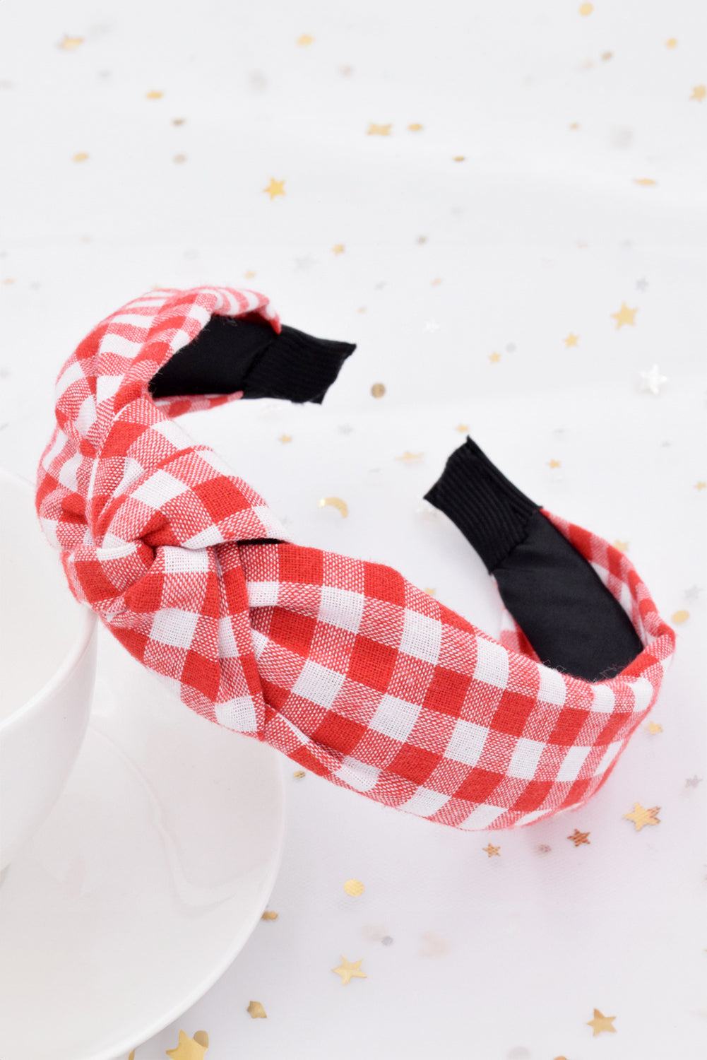 Fiery Red Classic Plaid Pattern Knotted Hairband