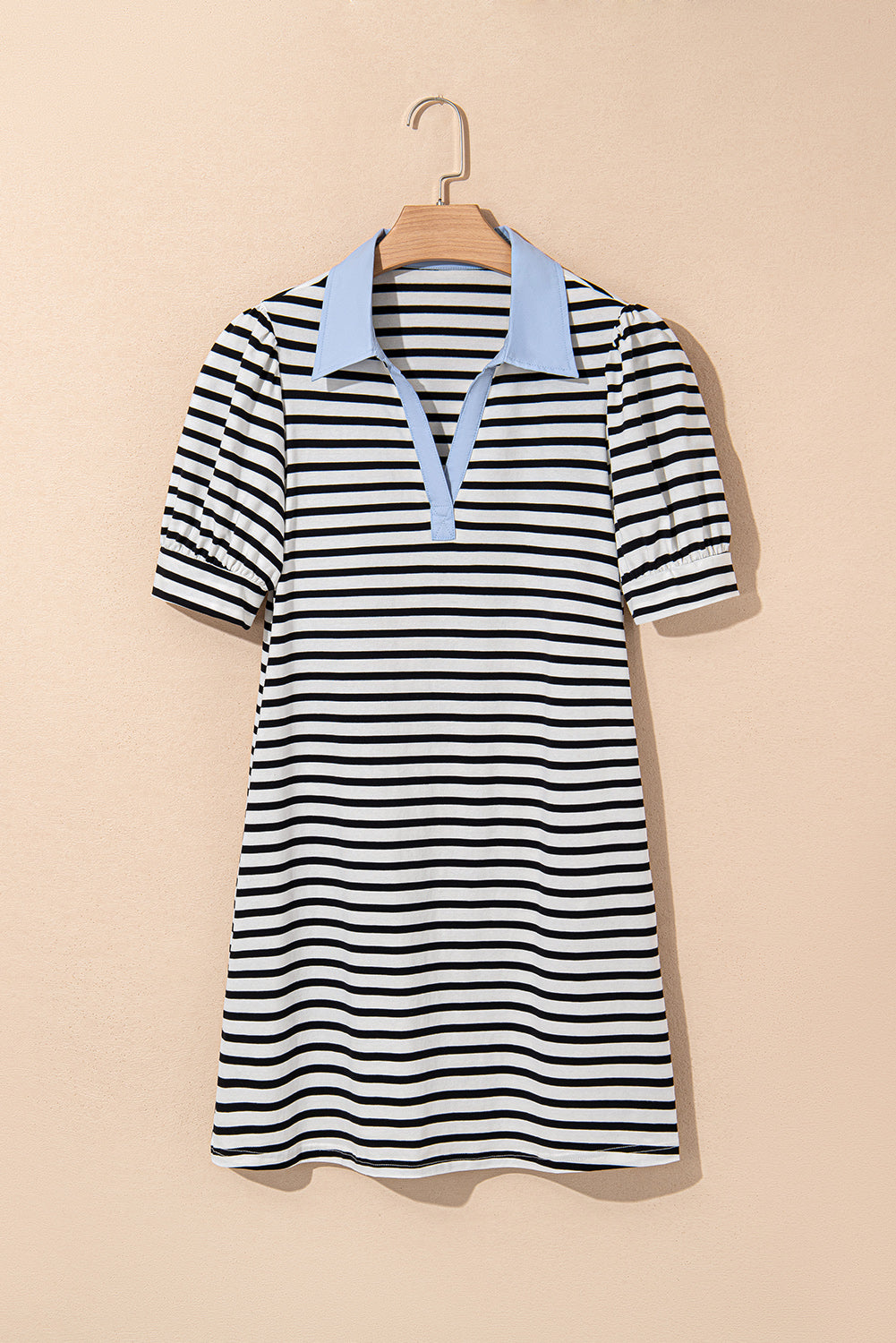 Tiffany V Neck Collared Puff Sleeve T Shirt Dress-3