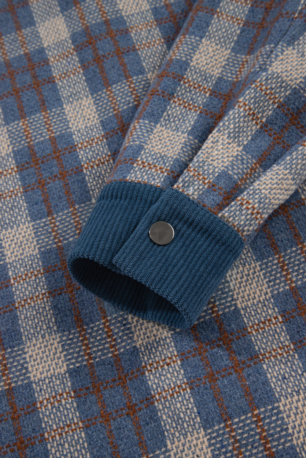 Gray Plaid Corduroy Patchwork Collared Zip Up Snap Button Jacket