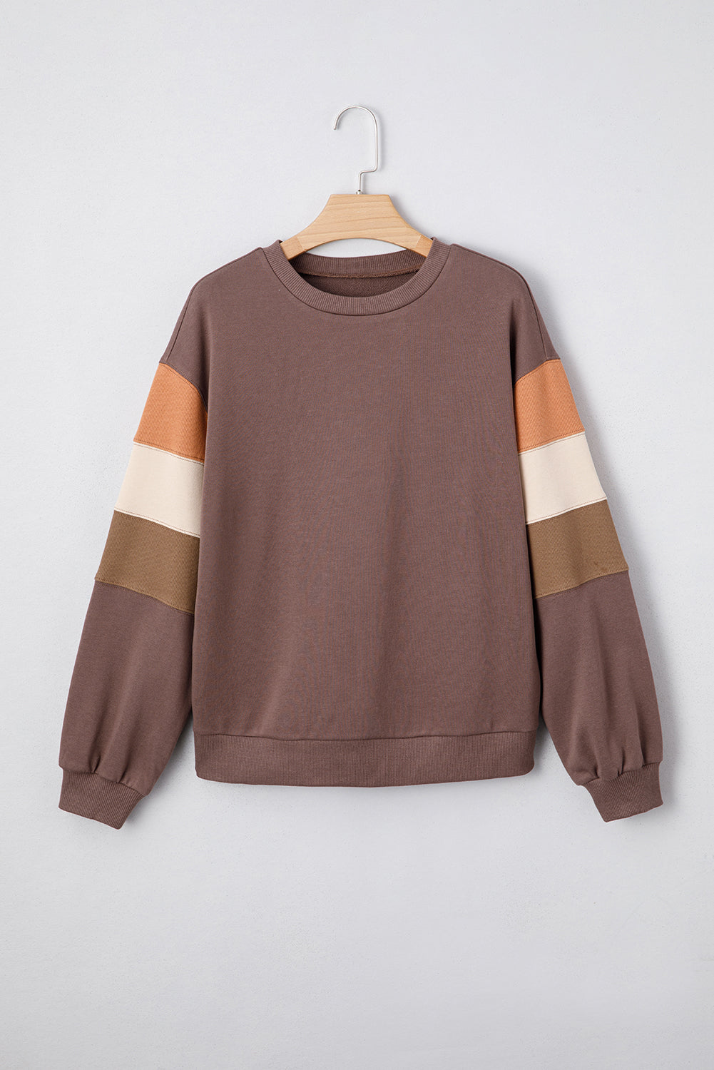 Dark Khaki Colorblock Drop Shoulder Pullover Casual Sweatshirt