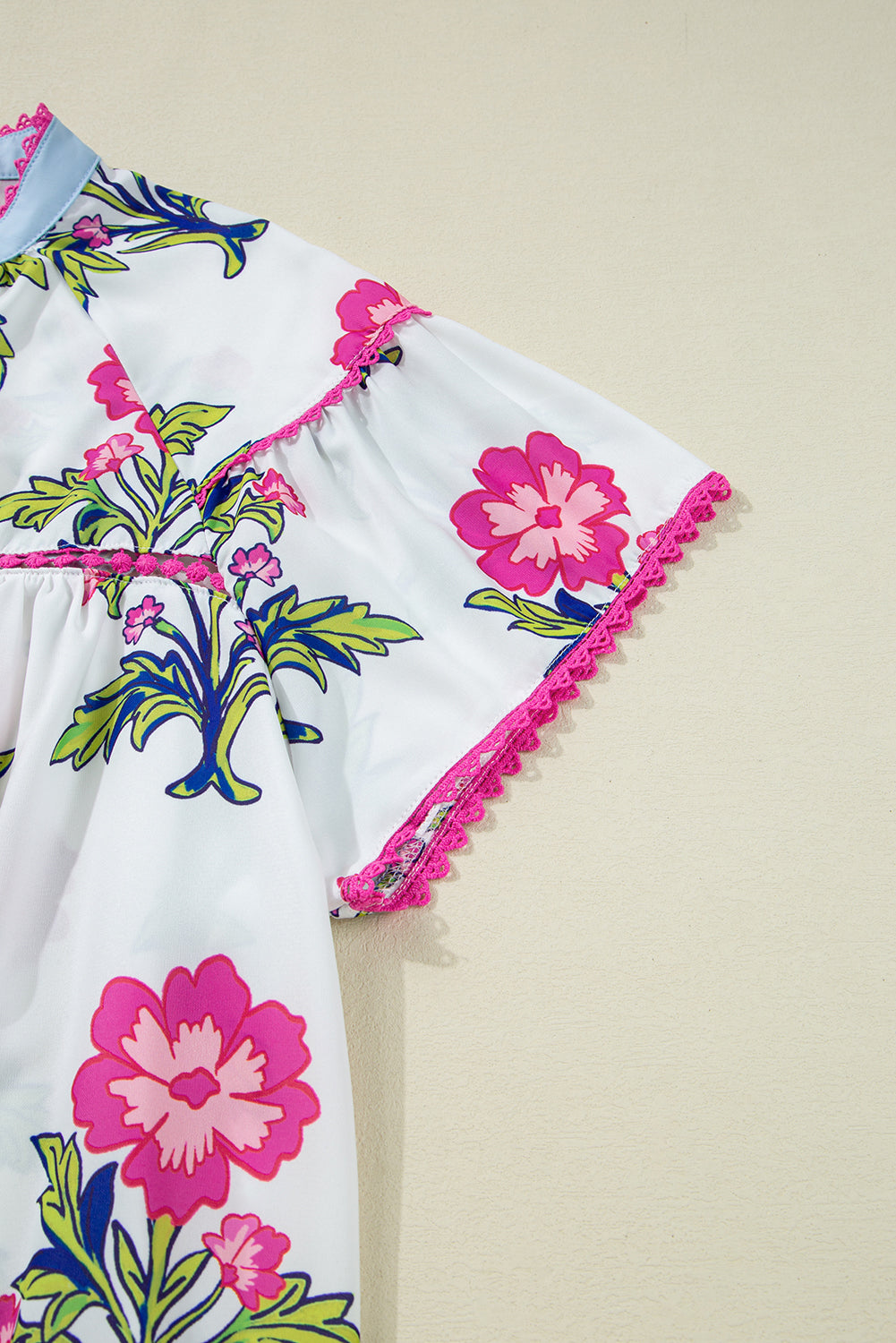 Rose Vintage Floral Print Notched V Neck Plus Size Blouse