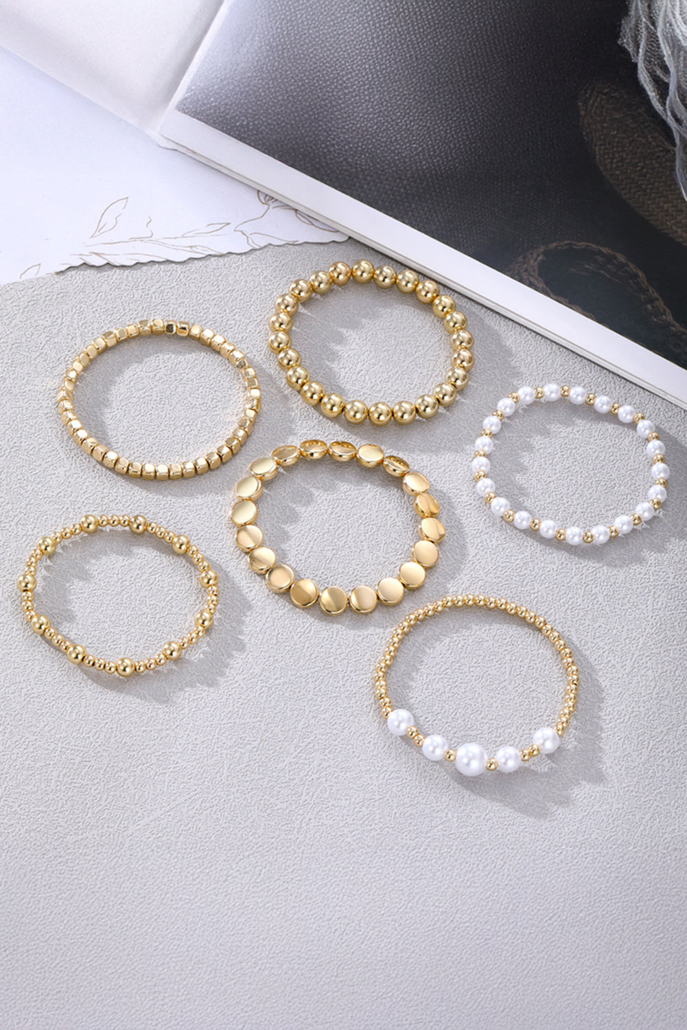 Gold Minimalist Pearl Beaded Bracelet Set