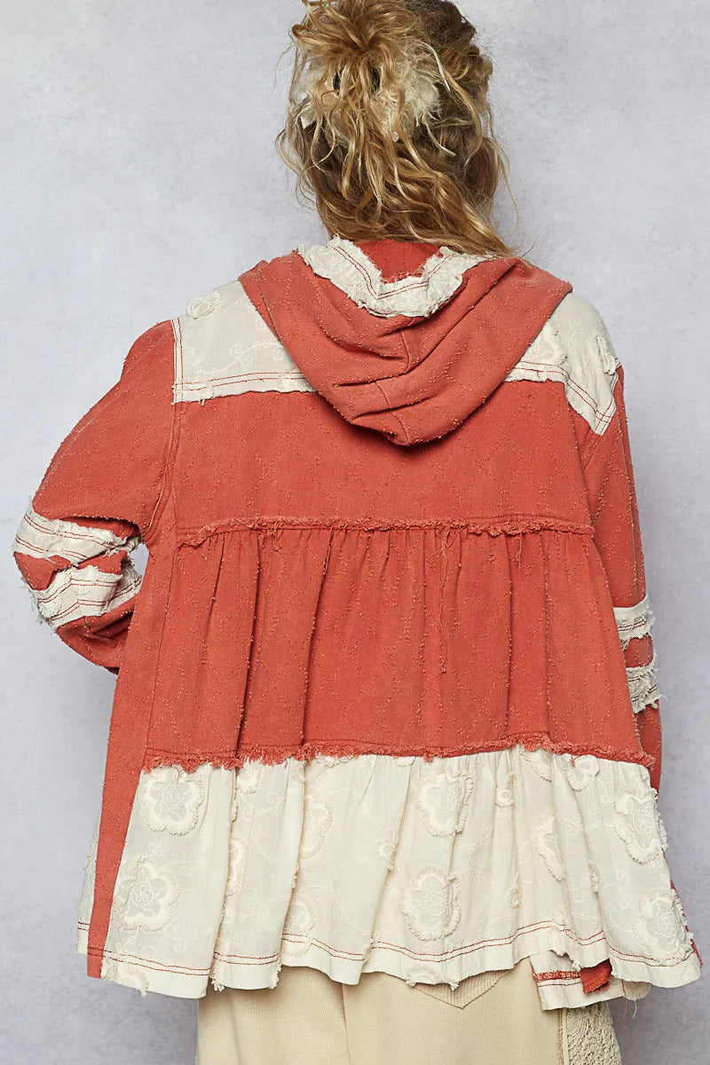 Raw Hem Color Block Hooded Jacket