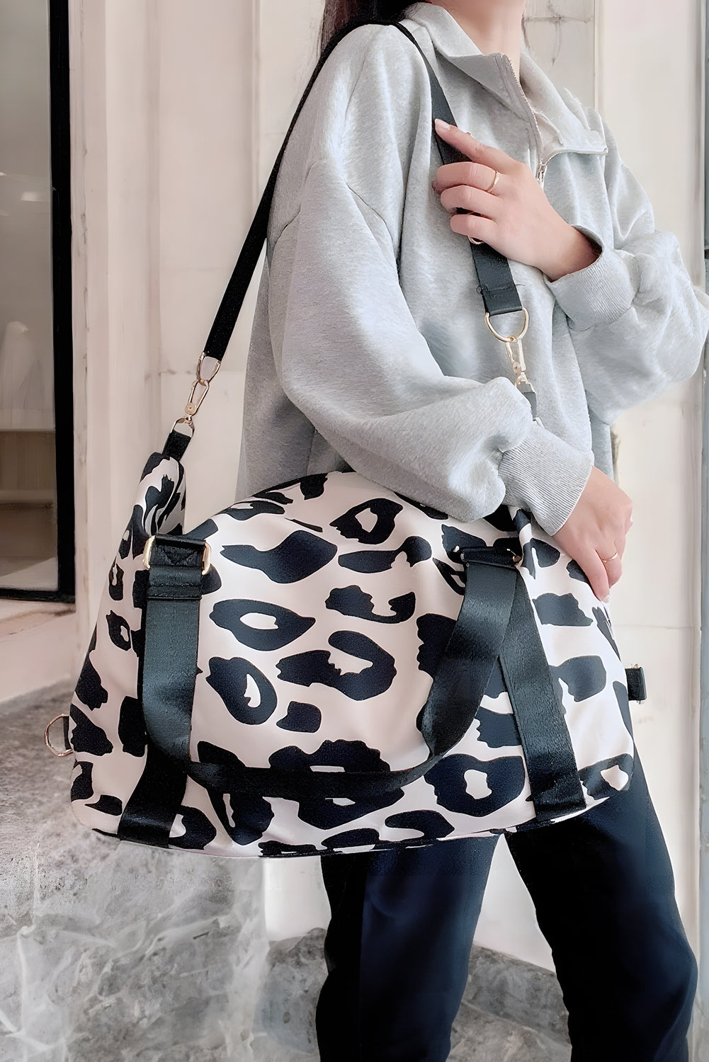 Black Leopard Print Luggage Tote Bag