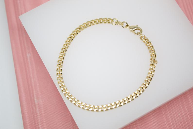 18K Gold Filled Cuban Link 4mm Chain Bracelet (I281)-0