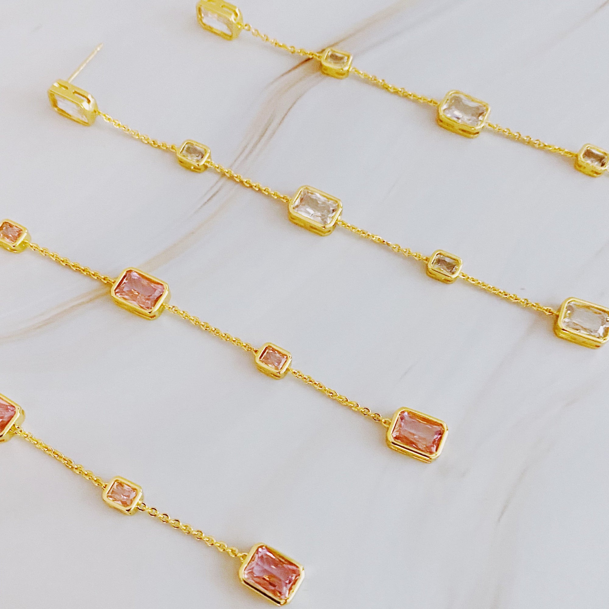 Five Stones Dangle Drop Earrings-3