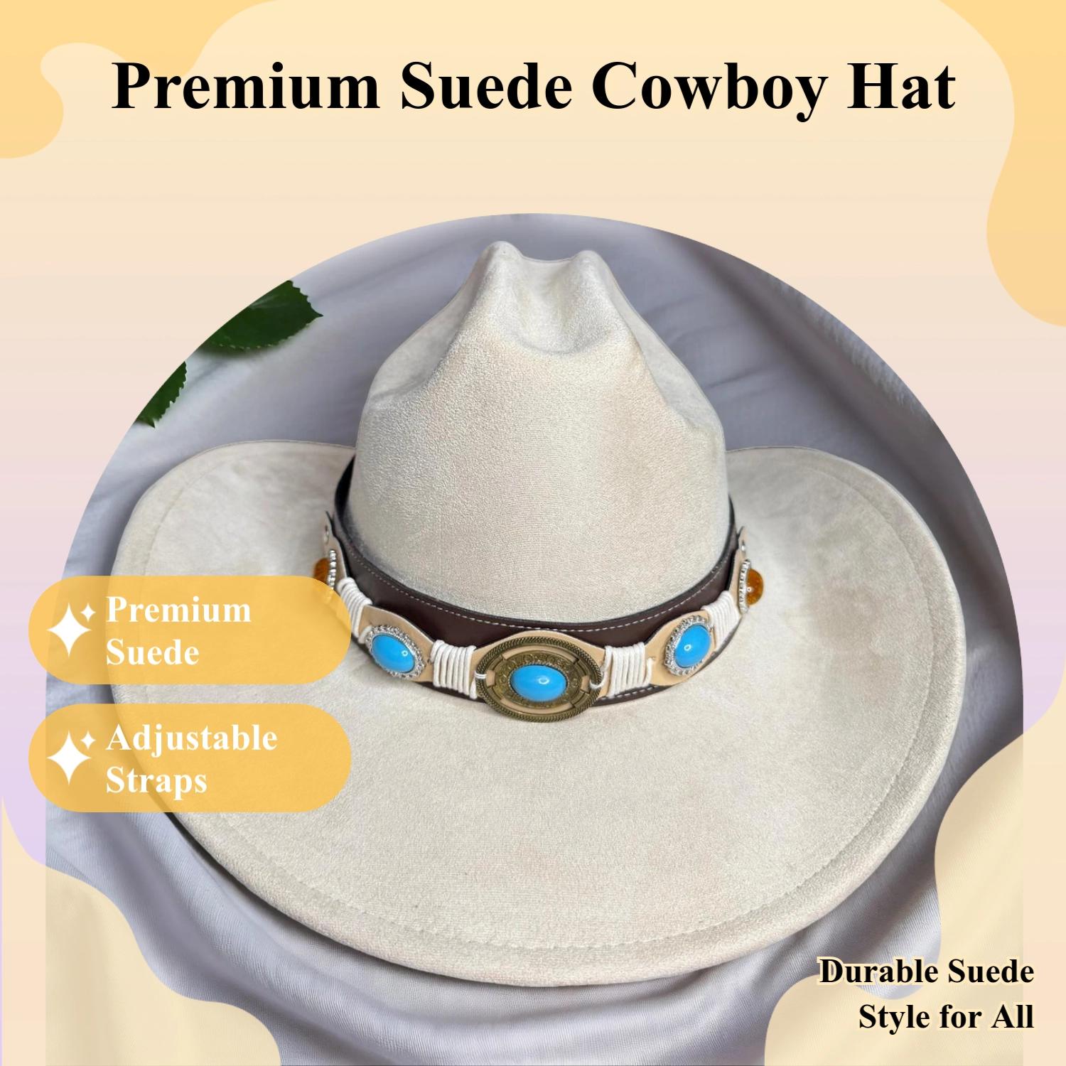 Premium Suede Cowboy Hat - Adjustable Straps Inside, Unisex Design, Size 56-58cm, Western Style, Fashionable & Functional, Shipped in a Box-1