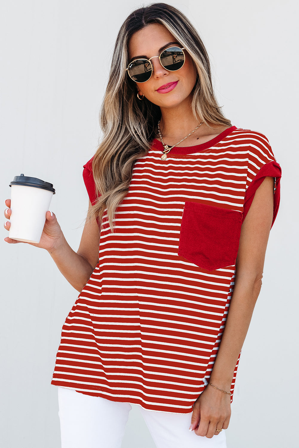 Annika Stripe Round Neck Tank Top-0