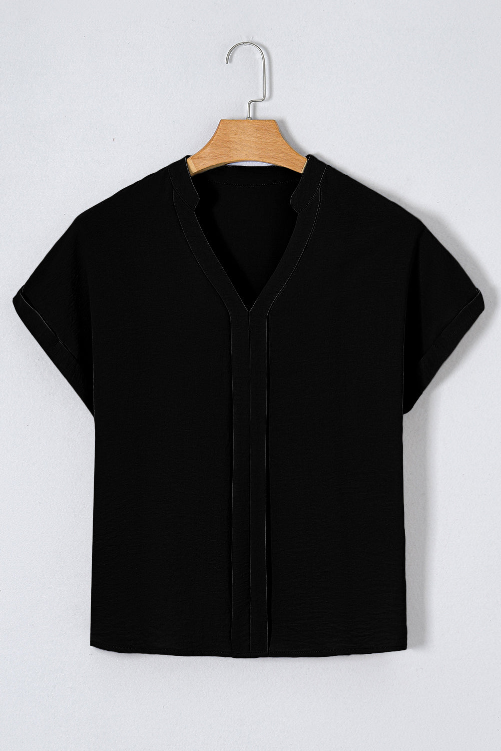 Black Notched Neck Batwing Sleeve Blouse
