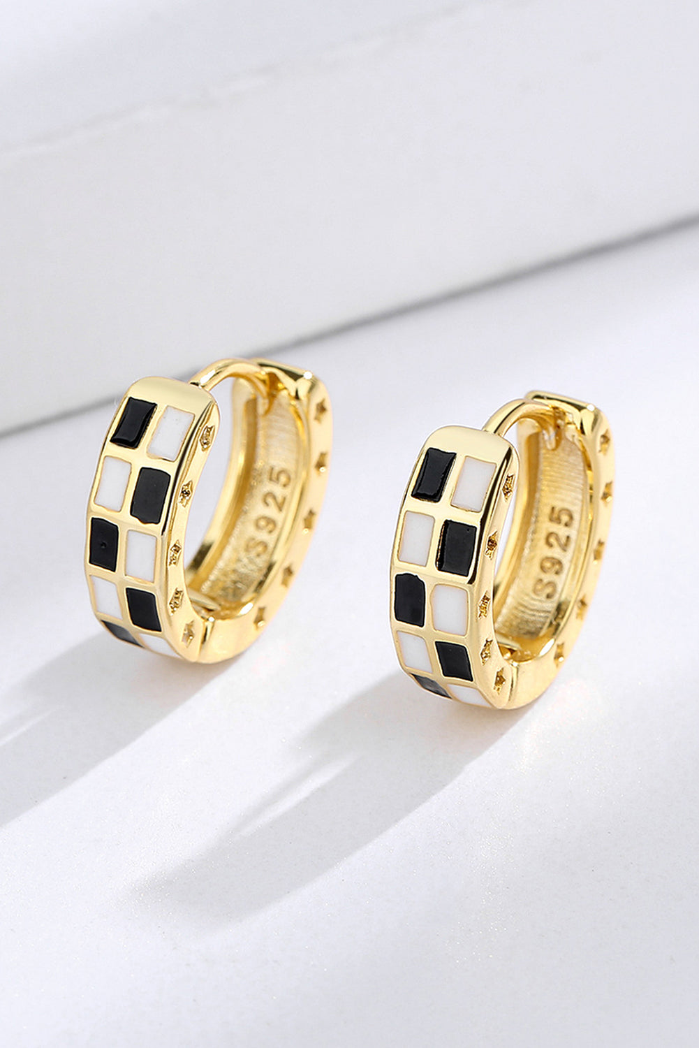 Gold Checkerboard Small Hoop Earrings