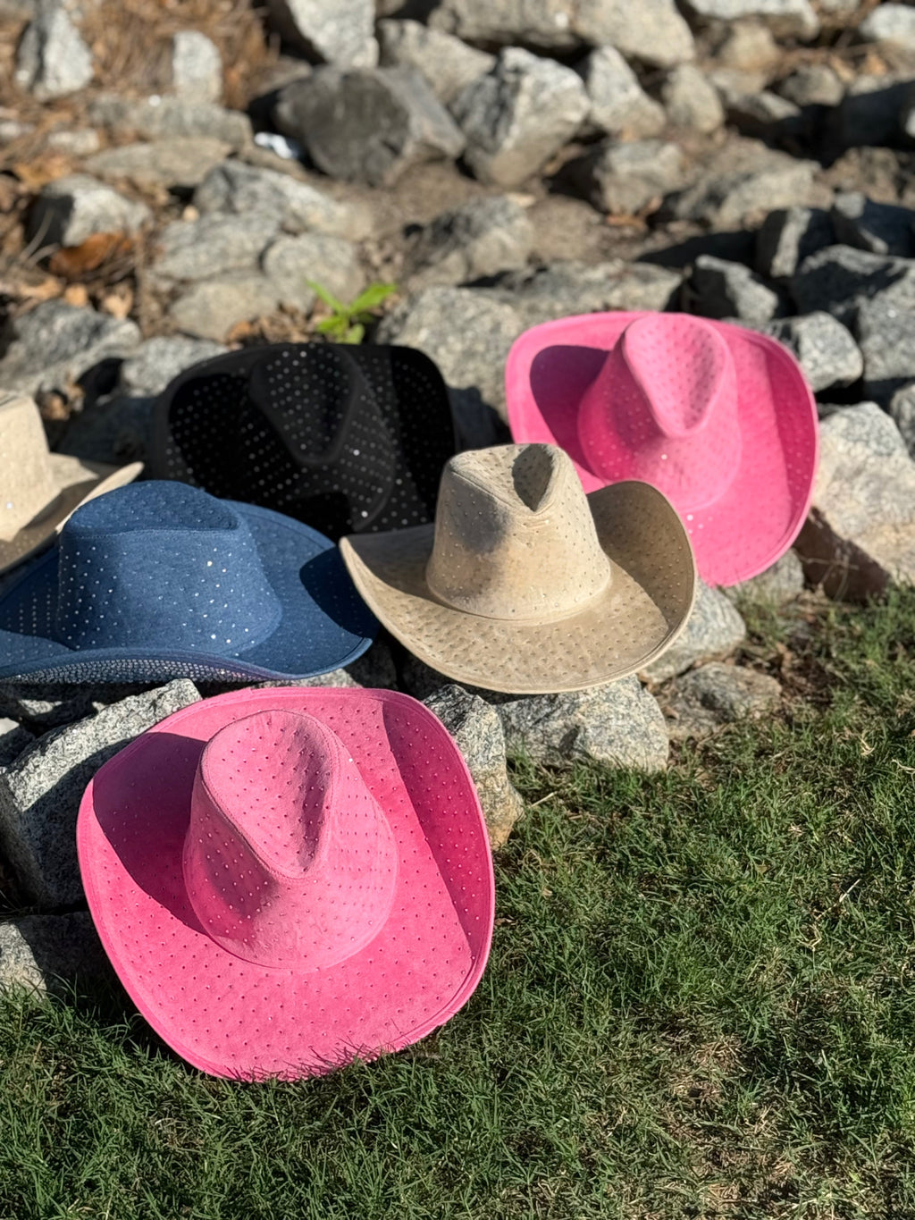 Diamond Embellishment Vegan Suede Cowboy Hat - Adjustable Fedora Style, Unisex, 56-58cm, Ethical & Cruelty-Free, Adjustable Straps Inside-1