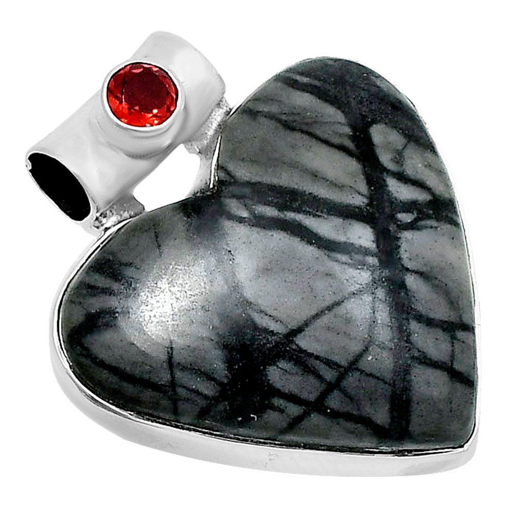 Premium Heart Picasso Jasper & Garnet Pendant P-1300 56-EP10659-0